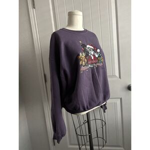 Vintage 90s Santa Claws Purple Cat Lady Sweater Christmas Sweatshirt Large